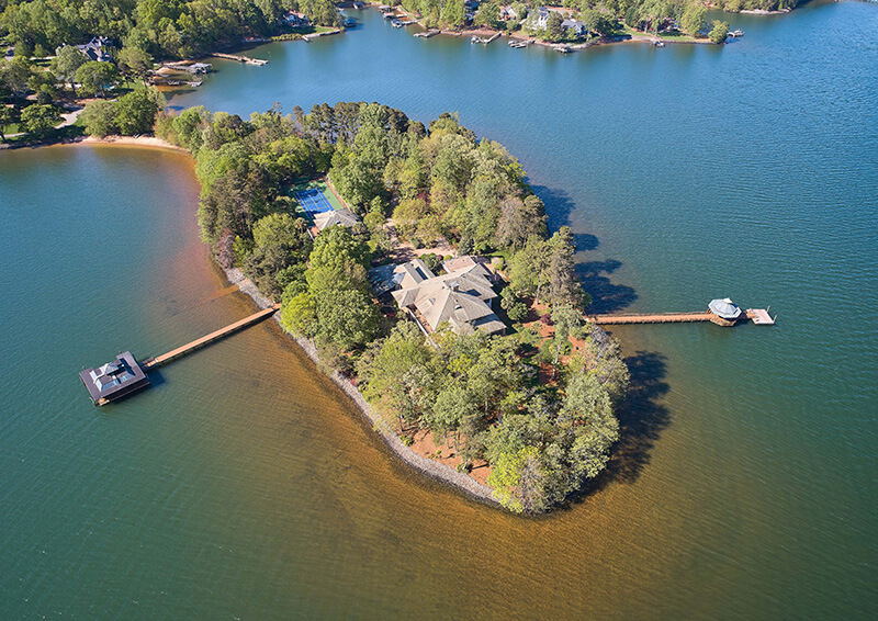 Lake Norman luxury real estate merancas island drone photo