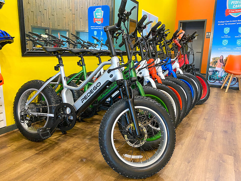 Pedego electric bikes in the showroom