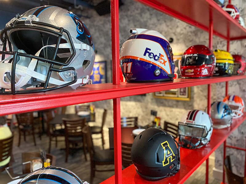 helmets at GOAT Pizza