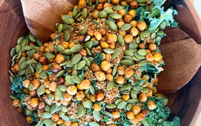 Healthy Kale Caesar Salad with Roasted Chickpeas